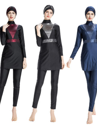 Купить Arab Islamic Muslim Swimwear Women Hooded Swim Wear Bathing Burkini 3 Piece Suits Hijab Swimsuit Modest Swim Surf Wear Sport