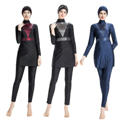 Купить Arab Islamic Muslim Swimwear Women Hooded Swim Wear Bathing Burkini 3 Piece Suits Hijab Swimsuit Modest Swim Surf Wear Sport