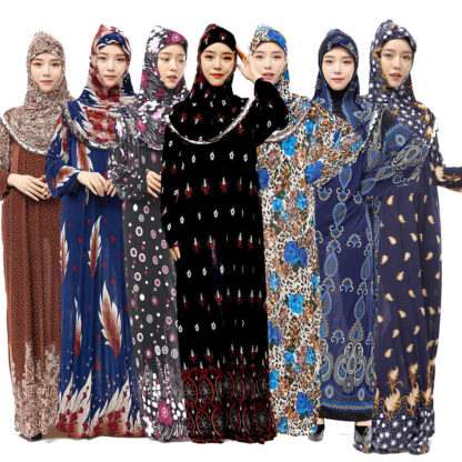 Купить Muslim Full Cover Abaya Dress Islamic Prayer Garment Ramadan Traditional Hiijab and dress Set Arab Burka Moroccan Kaftan Outfits