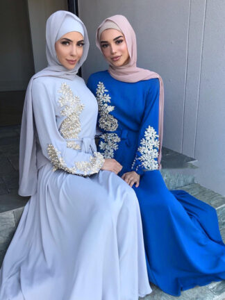 Купить Vintage Muslim Beading Abaya Women Dress Lace-up Ramadan Eid Moroccan Kaftan Musulman Islamic Clothing Party Night Club Vestidos