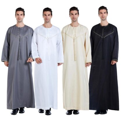 Купить Ramadan Muslim Men Clothing Jubba Thobe Long Dress Pakistan dubai arab Djellaba Kaftan Abaya Islamic prayer Robe Worship Service