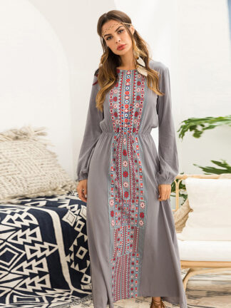 Купить Muslim Abaya Maxi Dress Women Ethnic Print Kimono Elbise Floral Long Dress Dresses Ramadan Middle East Arabic Islamic Clothing