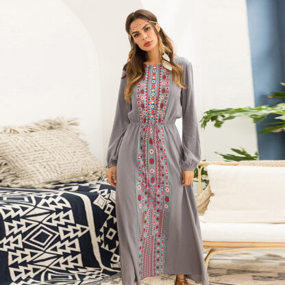 Купить Muslim Abaya Maxi Dress Women Ethnic Print Kimono Elbise Floral Long Dress Dresses Ramadan Middle East Arabic Islamic Clothing