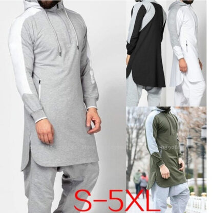 Купить Muslim Men Jubba Thobe Arabic Islamic Pakistan Dubai Kaftan Sports Fitness Gym Long Sleeve Top Saudi Hooded Sweatshirt Jogging