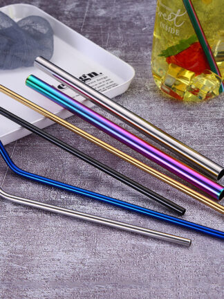Купить Stainless Steel Metal Straw Reusable Drinking Bent and Straight Type straws and Cleaner Brush For Home Party Bar Accessories s