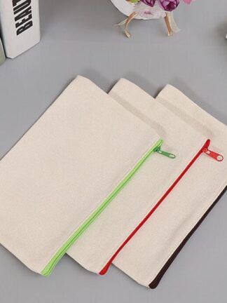 Купить 21x9cm DIY White canvas blank plain zipper Pencil pen bags stationery cases clutch organizer bag Gift storage pouch s