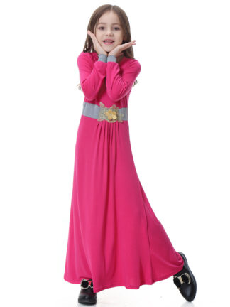 Купить Ramadan Muslim Girls Prayer Dress Hijab Children Abaya Islamic Clothes for Kids Moroccan Kaftan Applique Beading Abayas Vestido
