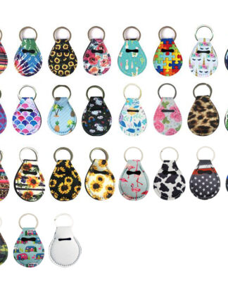 Купить Neoprene Quarter Holder Keychain Diving Material for Party Favor 27 Designs Unicorn Pattern Floral Print with Metal Ring s