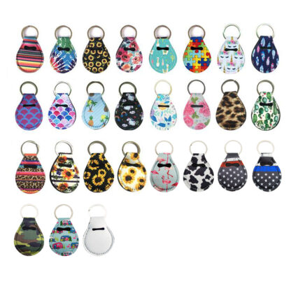 Купить Neoprene Quarter Holder Keychain Diving Material for Party Favor 27 Designs Unicorn Pattern Floral Print with Metal Ring s