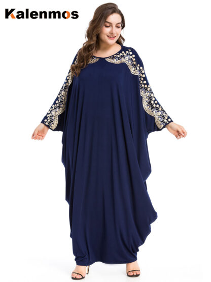 Купить Kalenmos Plus Size Muslim Abaya Dress Women autumn Loose Moroccan Kaftan Islamic Clothing Turkey Batwing Sleeve Ropa Long Robe