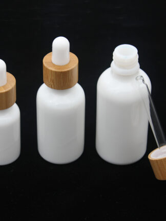 Купить Opal White Glass Bottle 15ml 30ml 50ml with Bamboo Dropper 1OZ Wooden Essential Oil Bottles Porcelain s