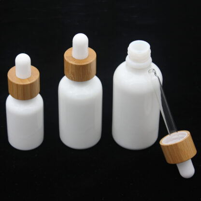 Купить Opal White Glass Bottle 15ml 30ml 50ml with Bamboo Dropper 1OZ Wooden Essential Oil Bottles Porcelain s