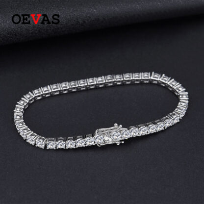 Купить OEVAS 100% 925 Sterling Silver Created Moissanite Gemstone Bangle Charm Wedding Bracelet Fine Jewelry Wholesale Drop Shipping