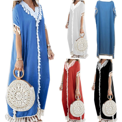 Купить Dubai Turkey Muslim Caftan Abaya Dress Women Boho Summer Tassel Moroccan Kaftan Sundress Islamic Clothing Plus Size Musulman
