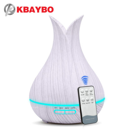 Купить KBAYBO 400ml air humidifier with remote control white wood grain aroma oil diffuser air purifier 7 colors options lamp for home