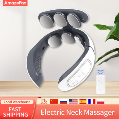 Купить Upgrade Neck Massager 6 electrode plates 4 modes Electric Pulse 15 gears of intensity & Heating mode USB charging neck massager