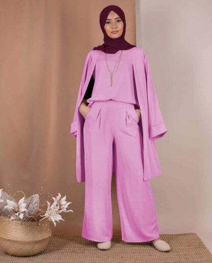 Купить 3 Piece Set Muslim Vest Top and Cardigan Wide Leg Pants Women Dubai Lace-up Blouse Abaya Kaftan Islam Casual Islamic Clothing