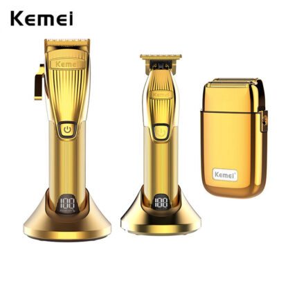 Купить Kemei Professional Barber Shop Hair Clipper Kit 0mm Trimmer Electric Shaver Finish Machine Set Cordless/Corded Li-on Clip