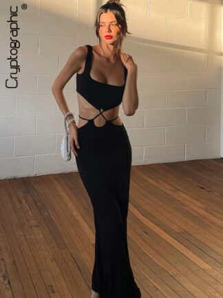 Купить Summer Sexy Bandage Cut Out Tank Dress for Women Elegant Outfits Club Party Backless Maxi Dresses 2022 Clothes
