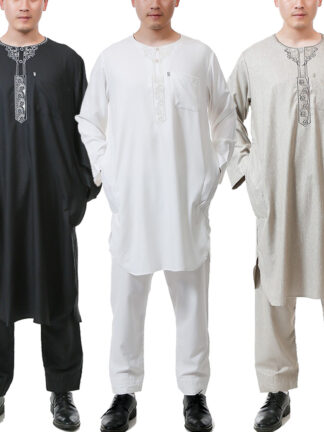 Купить Bangladesh Arabic Thobe 2 Pieces Set Muslim Men Pakistan Islamic Clothing Man Arabic Qamis Kaftan Hombre Djellaba Homme Kurta