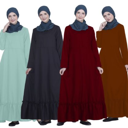 Купить New Muslim Hijab Dress Women Solid Color Ruffle Big Swing Abaya Robe Ramadan Maxi Turkey Arabic Dresses Moroccan Kaftan Clothing