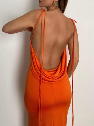 Купить Elegant Spaghetti Strap Sexy Backless Draped Maxi Dress for Women Sleeveless Night Club Party Long Dresses Summer