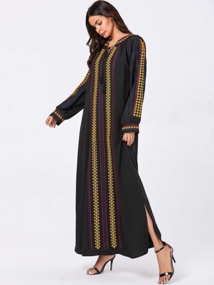 Купить Muslim Dress Women Abaya Embroidery Split Maxi Dresses Lace-up Dubai Arab Caftan Kimono Loose Long Dress Islamic Clothing M-4XL
