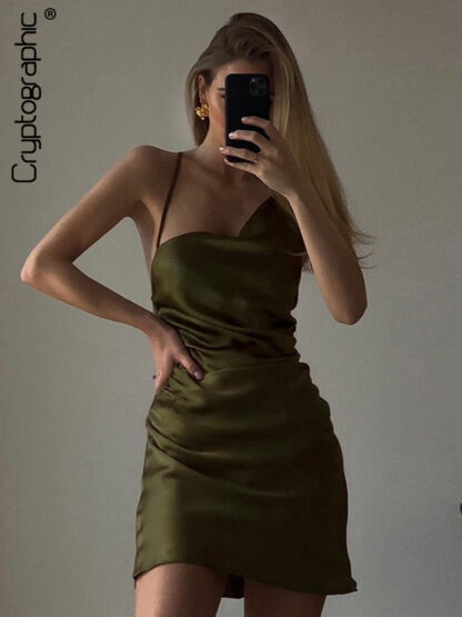 Купить Spaghetti Strap Elegant Sexy Backless Ruched Draped Mini Dress Bandage Sleeveless Club Dresses Clothes Vestido