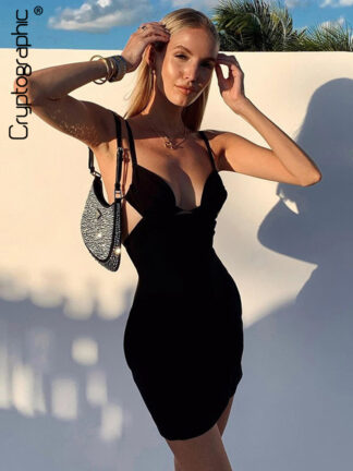 Купить Sexy Backless Straps Elegant Mini Dress for Women Summer Fashion Club Party V-Neck Slip Dresses Vestido Clothes