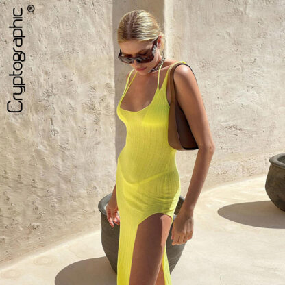 Купить Sexy Backless 2022 Summer Slit Midi Dress Club Party Outfits for Women Sleeveless Elegant Straps Holiday Dresses