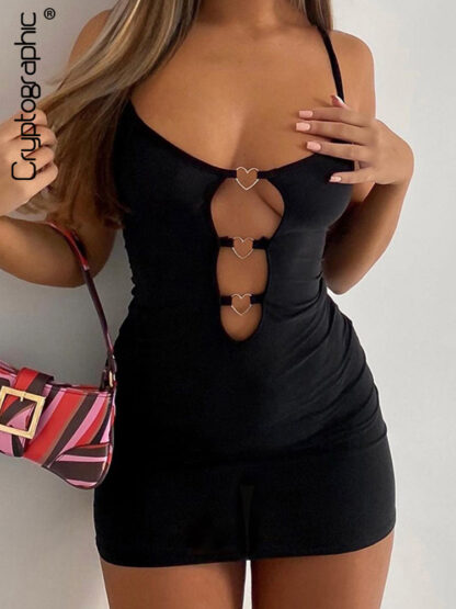 Купить Summer 2022 Sexy Cut Out Backless Sleeveless Slip Mini Dress for Women Clubwear Party Bodycon Dresses Vestido