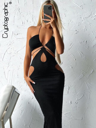 Купить 2022 Summer Sexy Halter Cut Out Bandage Maxi Dress for Women Sleeveless Backless Outfits Party 2 Piece Dresses Set