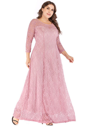 Купить Plus Size Muslim A-line Maxi Dress Women Lace Solid Long Abaya Dresses Islamic Colothing Arab Dubai Caftan Hijab Dresses XL-6XL