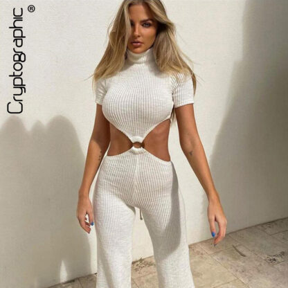 Купить Cotton Sexy Backless Cutout Bandage Jumpsuits for Women Flare Pants Rompers Club Party One Piece Outfits Overalls