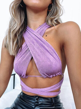 Купить Bandage Cut Out Halter Crop Tops Fashion Sleeveless Backless Cropped Top Rave Festival Summer Streetwear Clothes