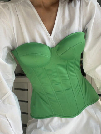 Купить Fashion Zip Up Strapless Green Corset Crop Tops Women Backless Sleeveless Cropped Top Club Party Streetwear