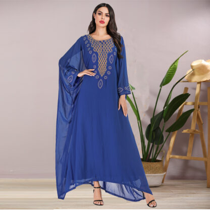 Купить Diamond Muslim Kaftan Abaya Dress Women Chiffon Ramadan Islamic Batwing Sleeve Jilbab Djellaba Hijab Vestidos Caftan Arab Robe