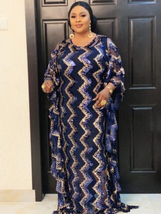 Купить African Dresses for Women Muslim Abaya Bat Sleeve Lace Sequins Round Ne Daily Evening Party Dress Loose Ropa Moroccan Kaftan