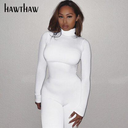 Купить Hawthaw Women Autumn Winter Long Sleeve Bodycon Soild Color Turtleneck Jumpsuit Romper Playsuit 2022 Famale Clothing Streetwear