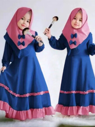 Купить 2 Piece Set Eid Girls Hijab Muslim Dress Abayas for Kids Baby Ramadan Abaya Turkey Kaftan Dubai Caftan Islamic Clothing Vestidos