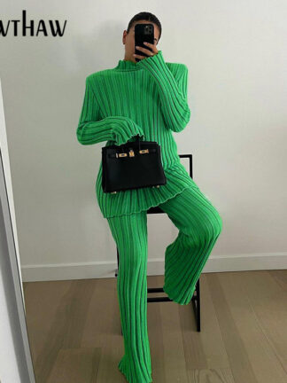 Купить Hawthaw Women Autumn Long Sleeve Knitted Bodycon Green Sweater Mini Dress Knitwear 2021 Fall Clothes Wholesale Items Streetwear