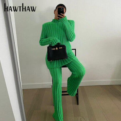 Купить Hawthaw Women Autumn Long Sleeve Knitted Bodycon Green Sweater Mini Dress Knitwear 2021 Fall Clothes Wholesale Items Streetwear