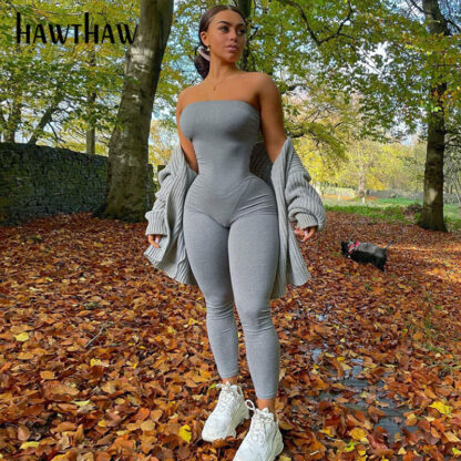 Купить Hawthaw Women Fashion Summer Strapless Bodycon Soild Color Sleeveless Jumpsuit Romper Overall 2021 Female Clothing Streetwear