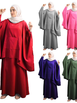 Купить 2 Piece Khimar Jilbab Muslim Women Prayer Garment Sets Abaya Hijab and Skirt Arab Islamic Clothing Overhead Burqa Ramadan Niqab