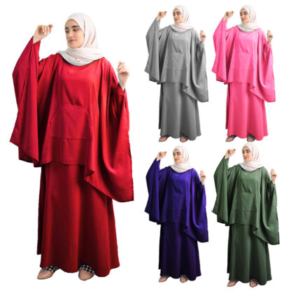 Купить 2 Piece Khimar Jilbab Muslim Women Prayer Garment Sets Abaya Hijab and Skirt Arab Islamic Clothing Overhead Burqa Ramadan Niqab