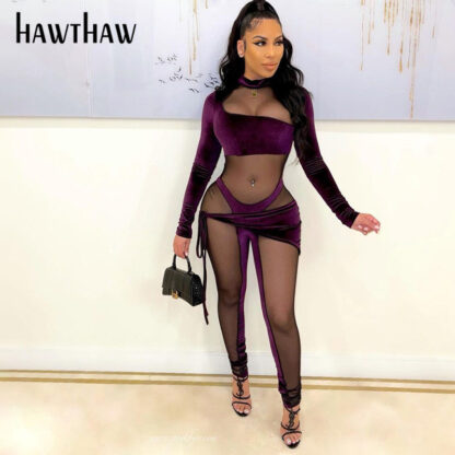 Купить Hawthaw Women Sexy Autumn Winter Long Sleeve Mesh See Through Bodycon Jumpsuit Overalls 2021 Fall Wholesale Lots Bulk Clothes