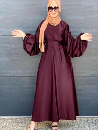Купить Turkey Arabic Muslim Abaya Dress Women Lantern Sleeve Solid Long Robe Hijab Dresses Moroccan Kaftan Gowns Musulman Abayas