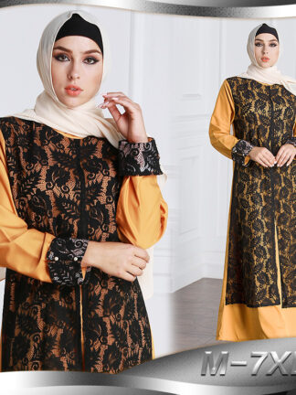 Купить Plus Size M-7XL Muslim Dress Women Lace Big Swing A-line Maxi Dresses Kaftan Turkey Long Robe Dubai Arab Hijab Islamic Clothing