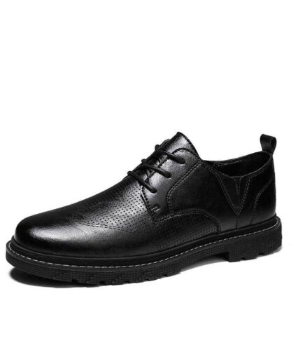 Купить Mens Handmade PU Classic Black Round Toe Lace-up Derby Shoes Low Heel Comfortable Fashion All-match Business Casuall 5KE011