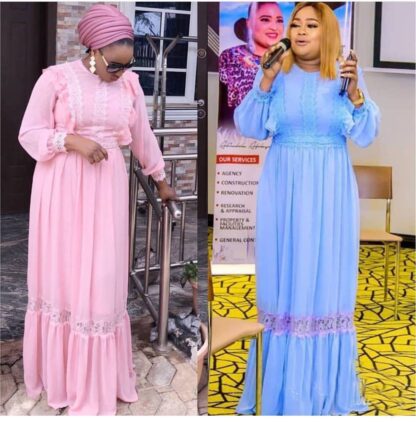 Купить Ruffles Lace African Dresses for Women Slim Fit A-line Maxi Muslim Dress Long Sleeve Chiffon Vetement Femme 2021 Ropa Para Mujer